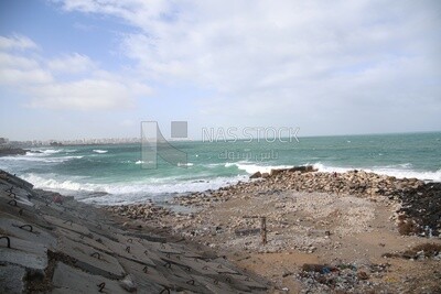 Waves hitting rocks