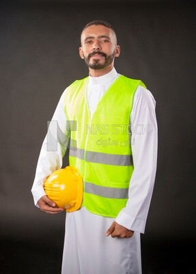 A gulf engineer man on a black background