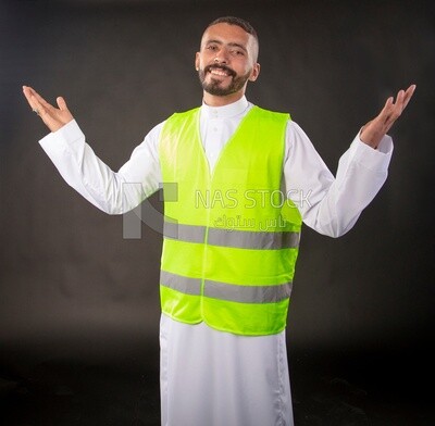 A gulf engineer man on a black background