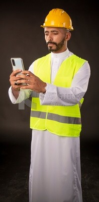 A gulf engineer man on a black background