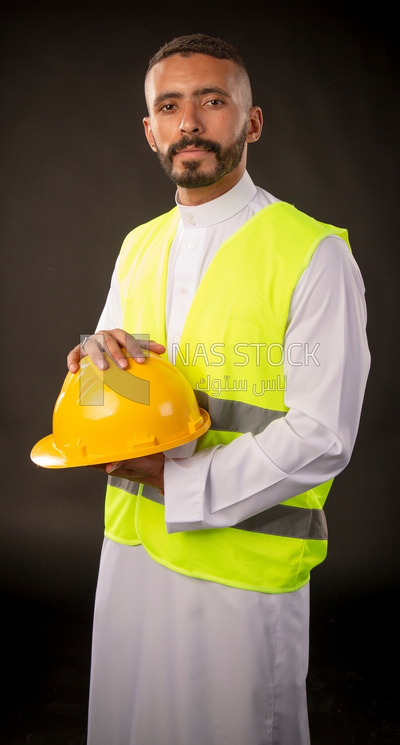 A gulf engineer man on a black background