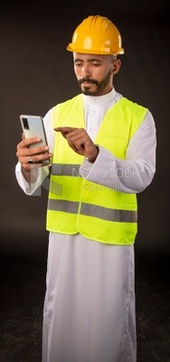 A gulf engineer man on a black background