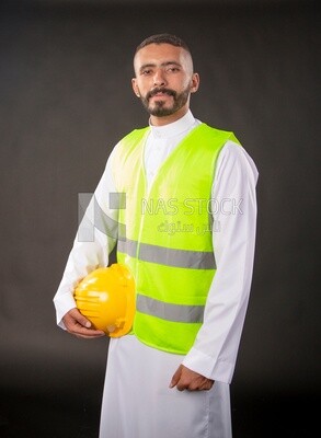 A gulf engineer man on a black background