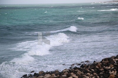Waves hitting rocks
