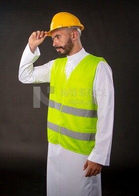 A gulf engineer man on a black background