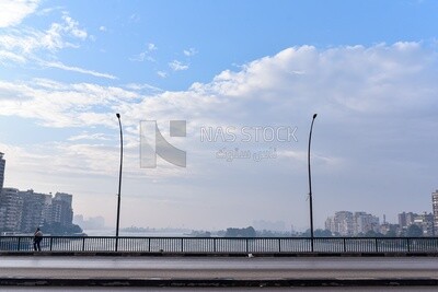 Blue sky with clouds over the Nile Corniche, Egypt
