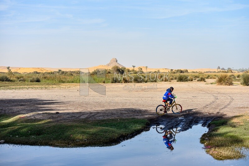 صبى يقود دراجة فى منطقة دهشور,مصر