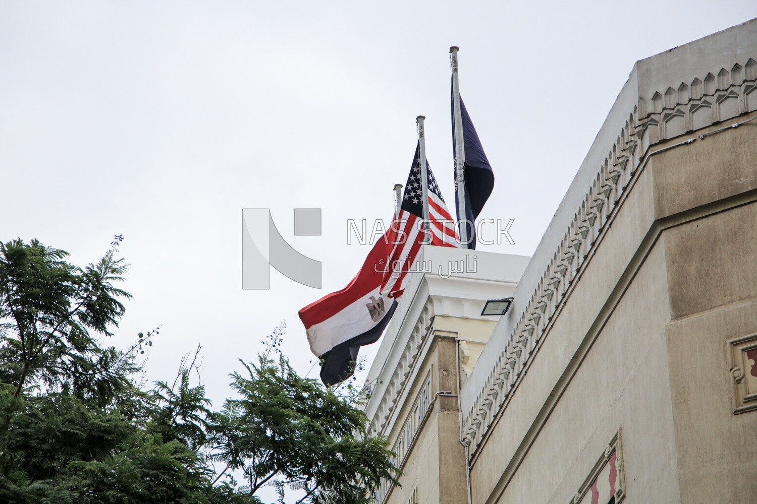 Flags above the building