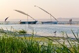 View of boats in river, fishing, work, summer