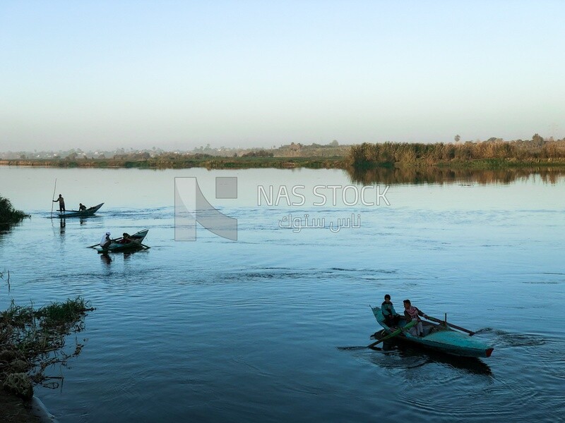 A scene of fishing boats in the Nile River