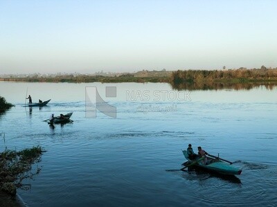 A scene of fishing boats in the Nile River