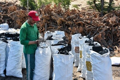 Charcoal filling phase, a group of charcoal bags