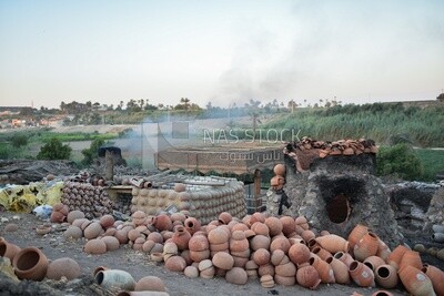 A scene of a collection of pottery and a pottery kiln