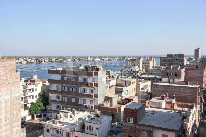 A scene of a residential area overlooking the Nile