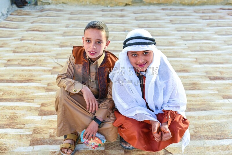 Two children wearing an Arab suit in Siwa Oasis