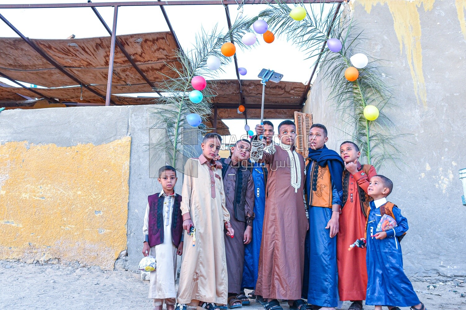 Group of Arab children taking a selfie