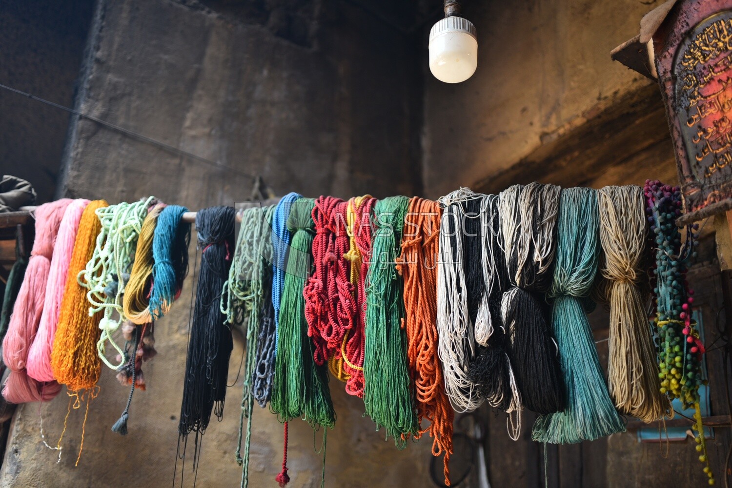 Collection of colored threads after dyeing