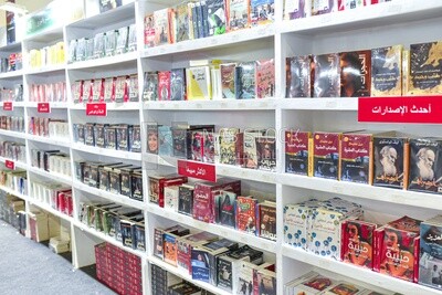 Bookshelves with different collection of books and stories