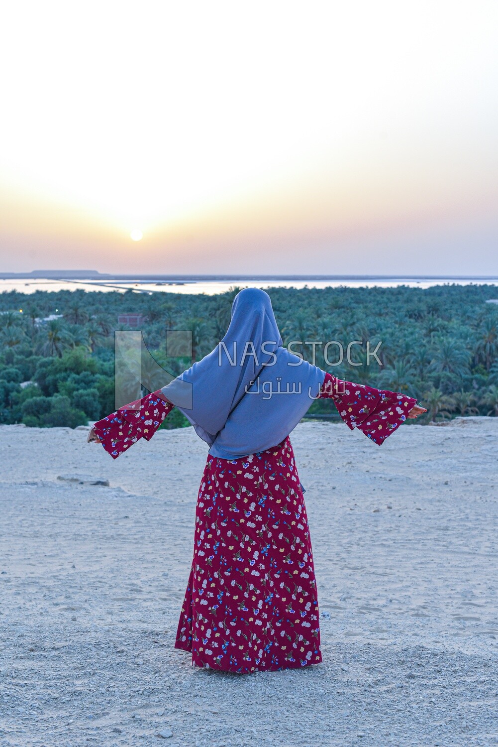 An Arab girl enjoying the natural scenery in Siwa Oasis