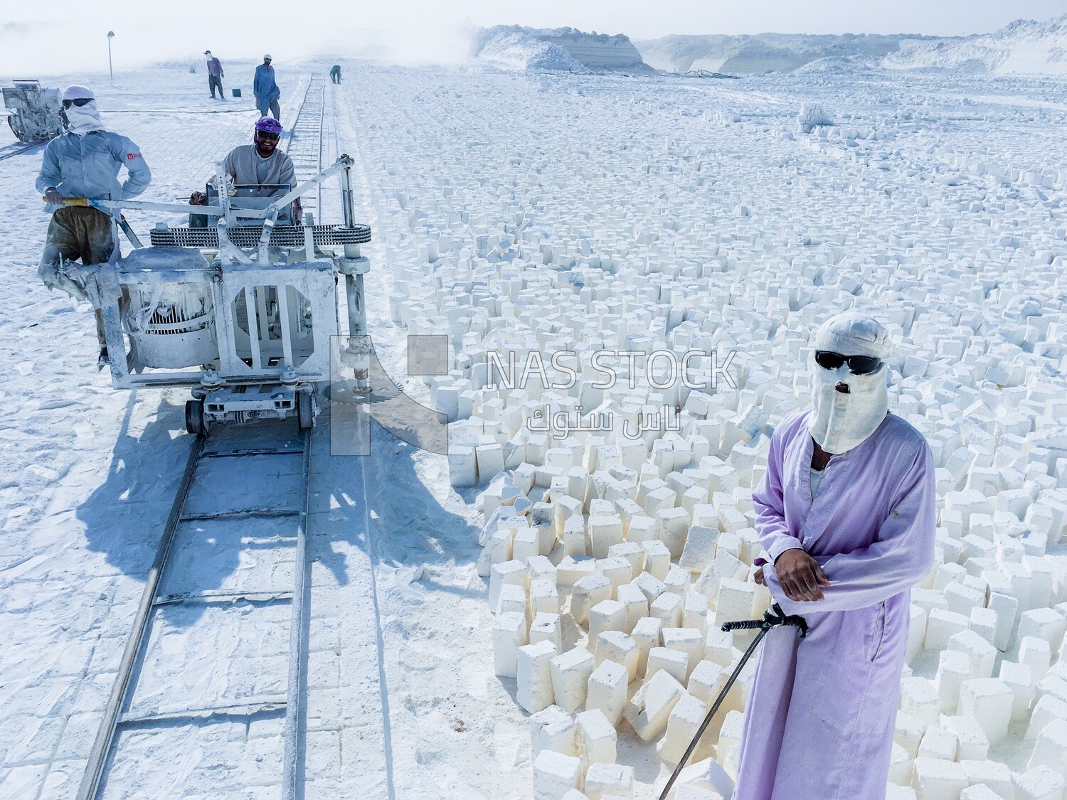 A scene from one of the stages of making white bricks