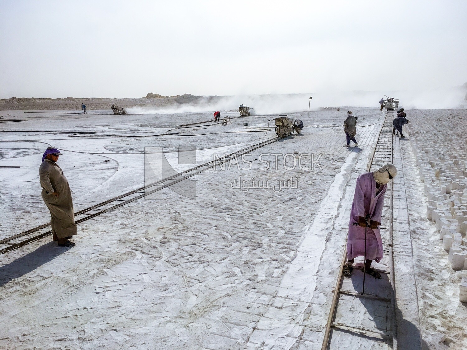 Scene of the stages of making white bricks