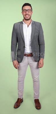 Portrait of a handsome man standing with glasses wearing a formal suit, business development and partnerships, business meeting, Model