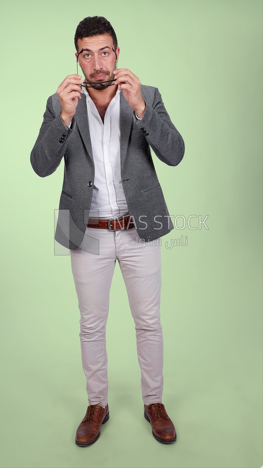 Portrait of a handsome man standing with glasses wearing a formal suit, business development and partnerships, business meeting, Model