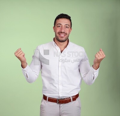 Portrait of a man wearing formal wear with gestures hands, business development and partnerships, business meeting, Model