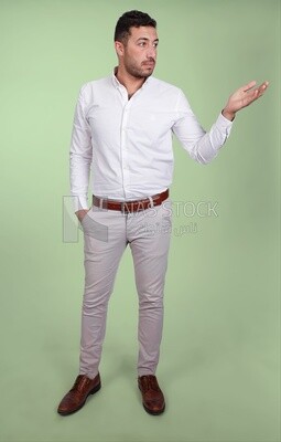 Portrait of a man wearing formal wear pointing away, business development and partnerships, business meeting, Model
