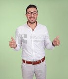 Portrait of a man wearing formal wear with gestures hands, business development and partnerships, business meeting, Model