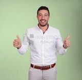 Portrait of a man wearing formal wear with gestures hands, business development and partnerships, business meeting, Model