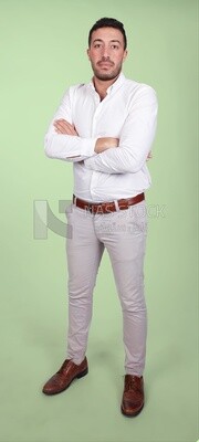 Portrait of a handsome man standing wearing formal wear with crossed hands, business development and partnerships, business meeting, Model