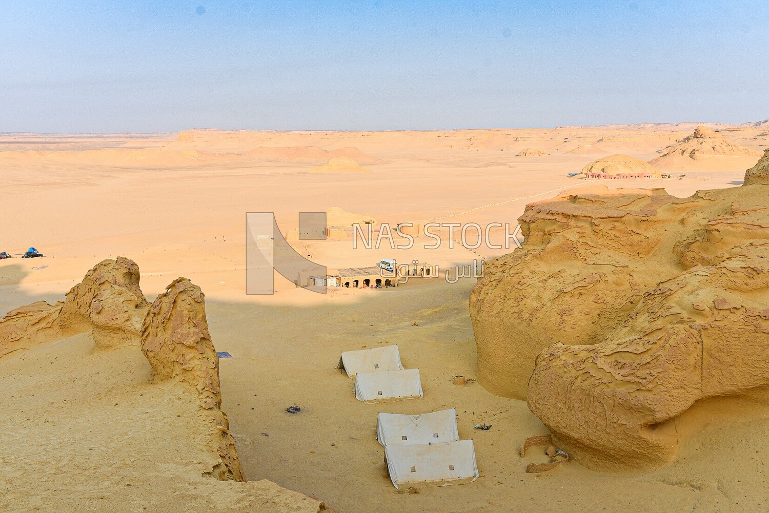 A scene of a Bedouin house and Bedouin tents in Wadi El Hitan, Egypt