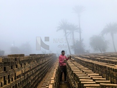 An Egyptian craftsman arranging the bricks
