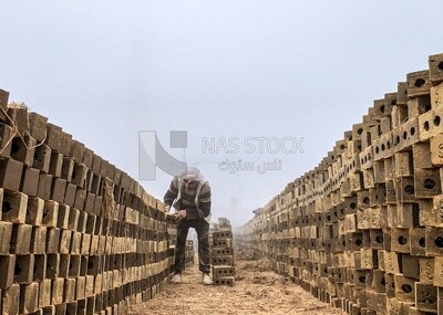 An Egyptian craftsman arranging the bricks