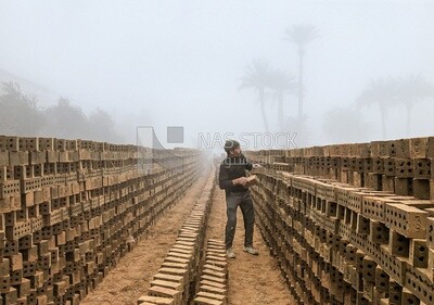 An Egyptian craftsman arranging the bricks