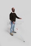 Visually impaired man with walking stick