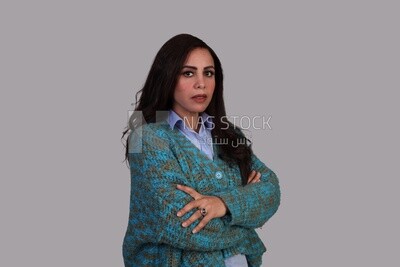 beautiful lady with long hair in winter clothes