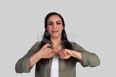 beautiful deaf young woman using sign language