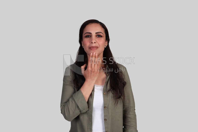 woman showing a thank you gesture in sign language