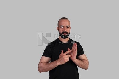 رجل يستخدم لغة الإشارة ، والمعاقين ، والمرضى ، ولغة الإشارة ، موديل