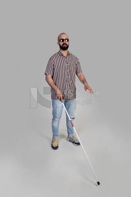 blind man walking with a white cane, patient, medicine and health care concept, medical professions and jobs, disabled people