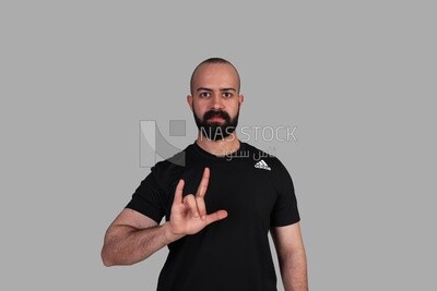 رجل يستخدم لغة الإشارة ، والمعاقين ، والمرضى ، ولغة الإشارة ، موديل