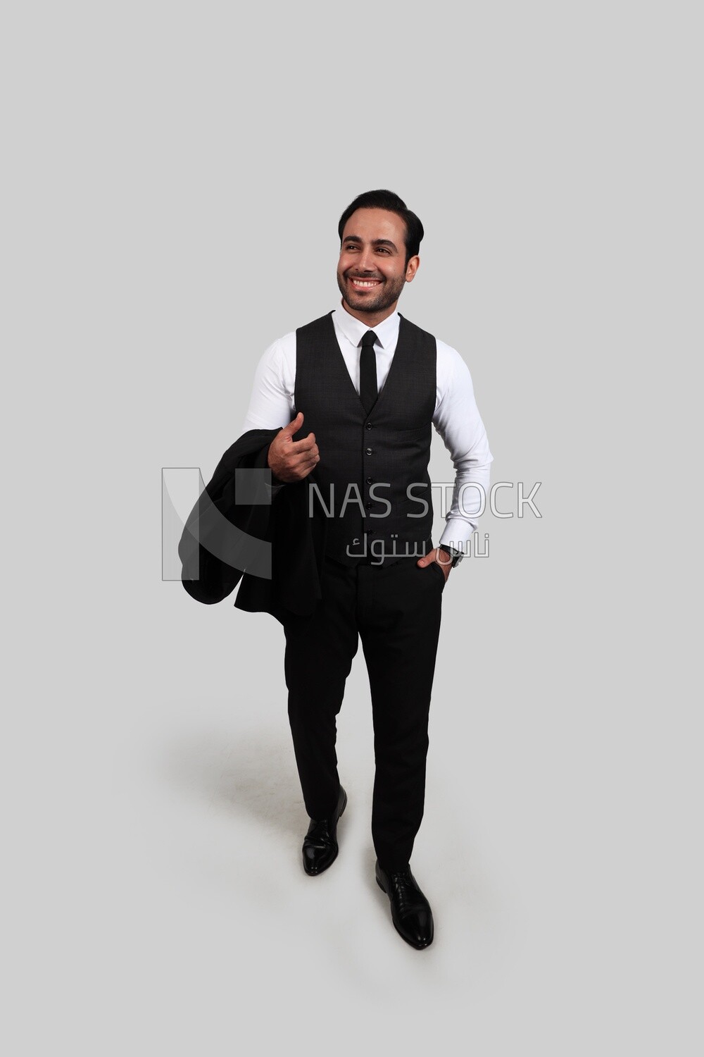 Photo of a businessman with a formal suit putting his hand in his pocket, business development and partnerships, business meeting, Model