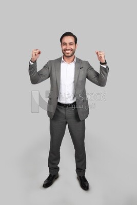 Photo of a businessman with a formal suit with hand gesture, business development and partnerships, business meeting, Model