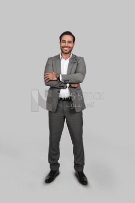 Photo of a businessman with a formal suit with crossed hands, business development and partnerships, business meeting, Model