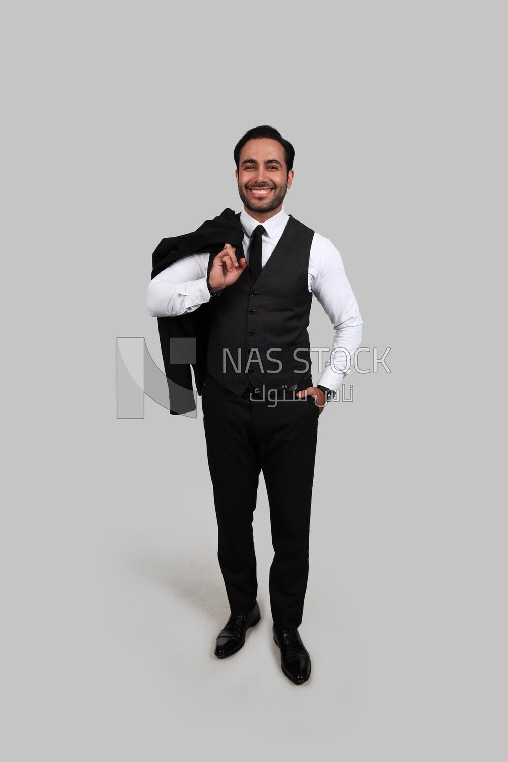 Photo of a businessman with a formal suit putting his hand in his pocket, business development and partnerships, business meeting, Model