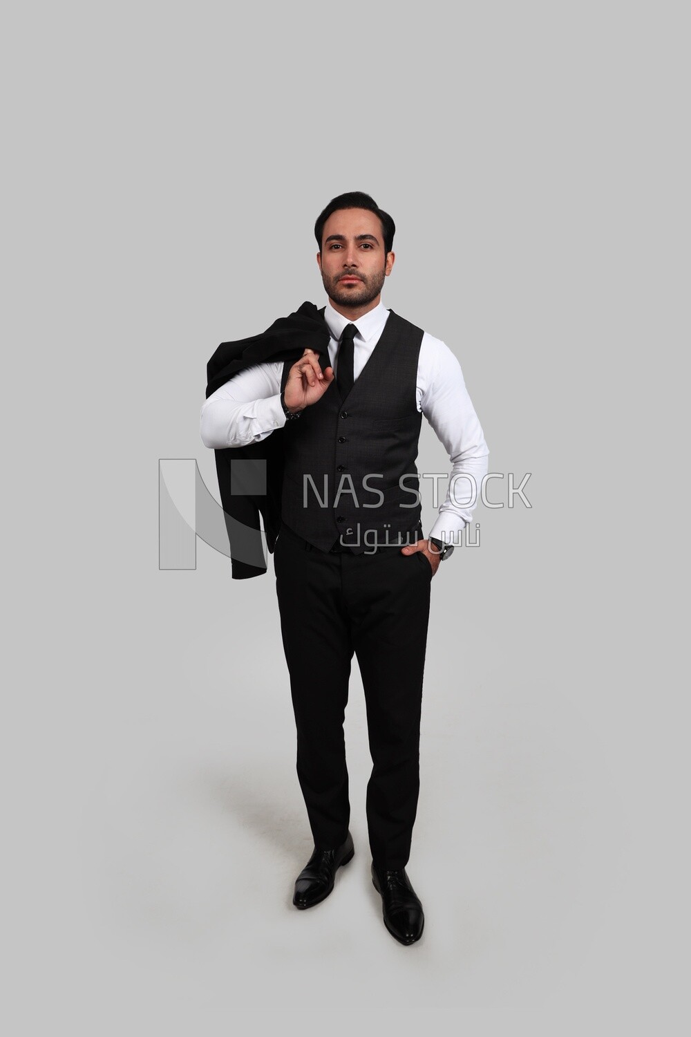 Photo of a businessman with a formal suit putting his hand in his pocket, business development and partnerships, business meeting, Model