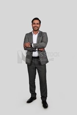 Photo of a businessman with a formal suit with crossed hands, business development and partnerships, business meeting, Model