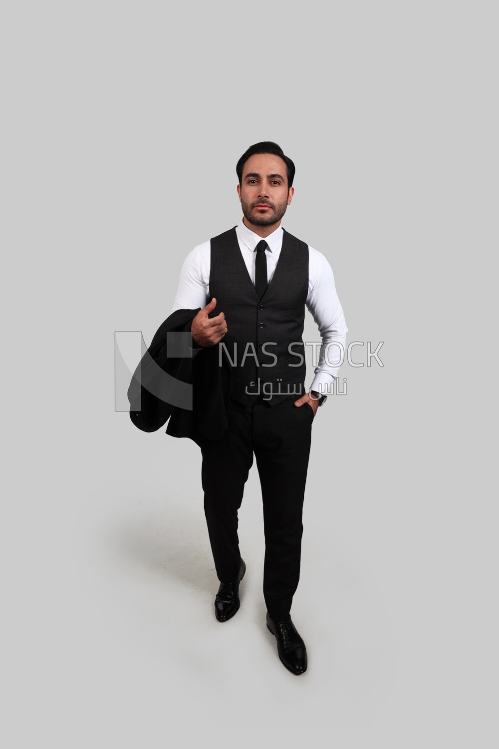 Photo of a businessman with a formal suit putting his hand in his pocket, business development and partnerships, business meeting, Model